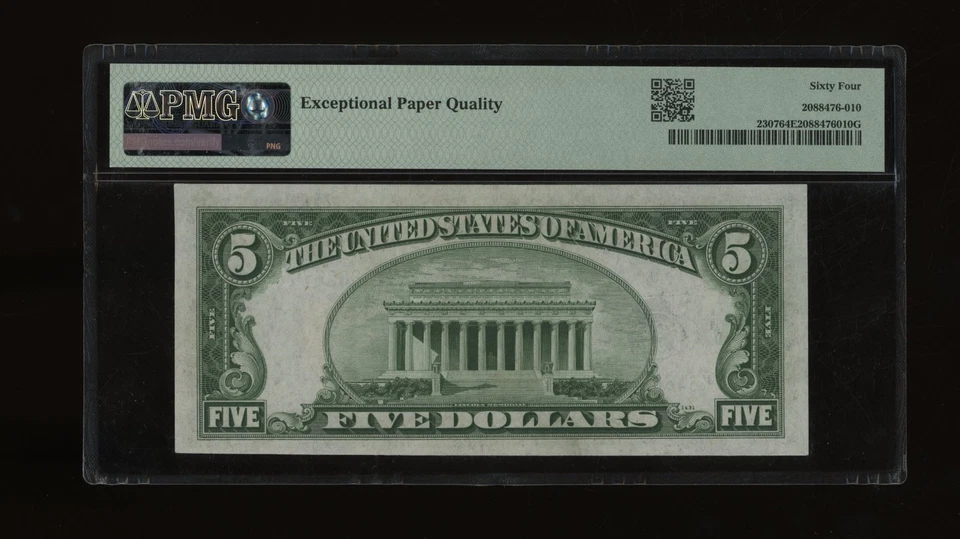 DBR 1934-A $5 Silver North Africa Fr. 2307 PMG 64 EPQ Serial K64863679A - Image 2 of 2