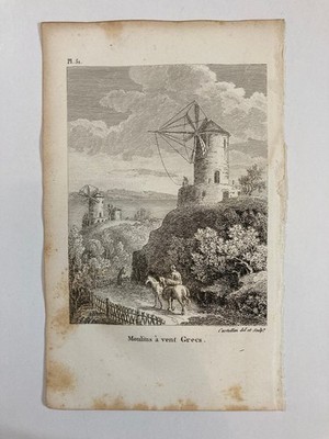 Old Engraving 1820 Mounlins a Vent Grecs ''Lettres sur la Moree Const/le''