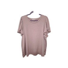 Women's 2X Cable & Gauge Pink Blouse Flutter Short Sleeves Top Blouse