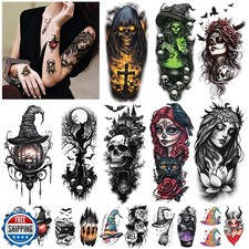 77 Sheets Witch Temporary Tattoos, Halloween Makeup Kit, Scary Half Arm Fake