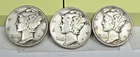 3 Mercury Dimes 1943 VG,  1943-D Fine,  1943-S AU