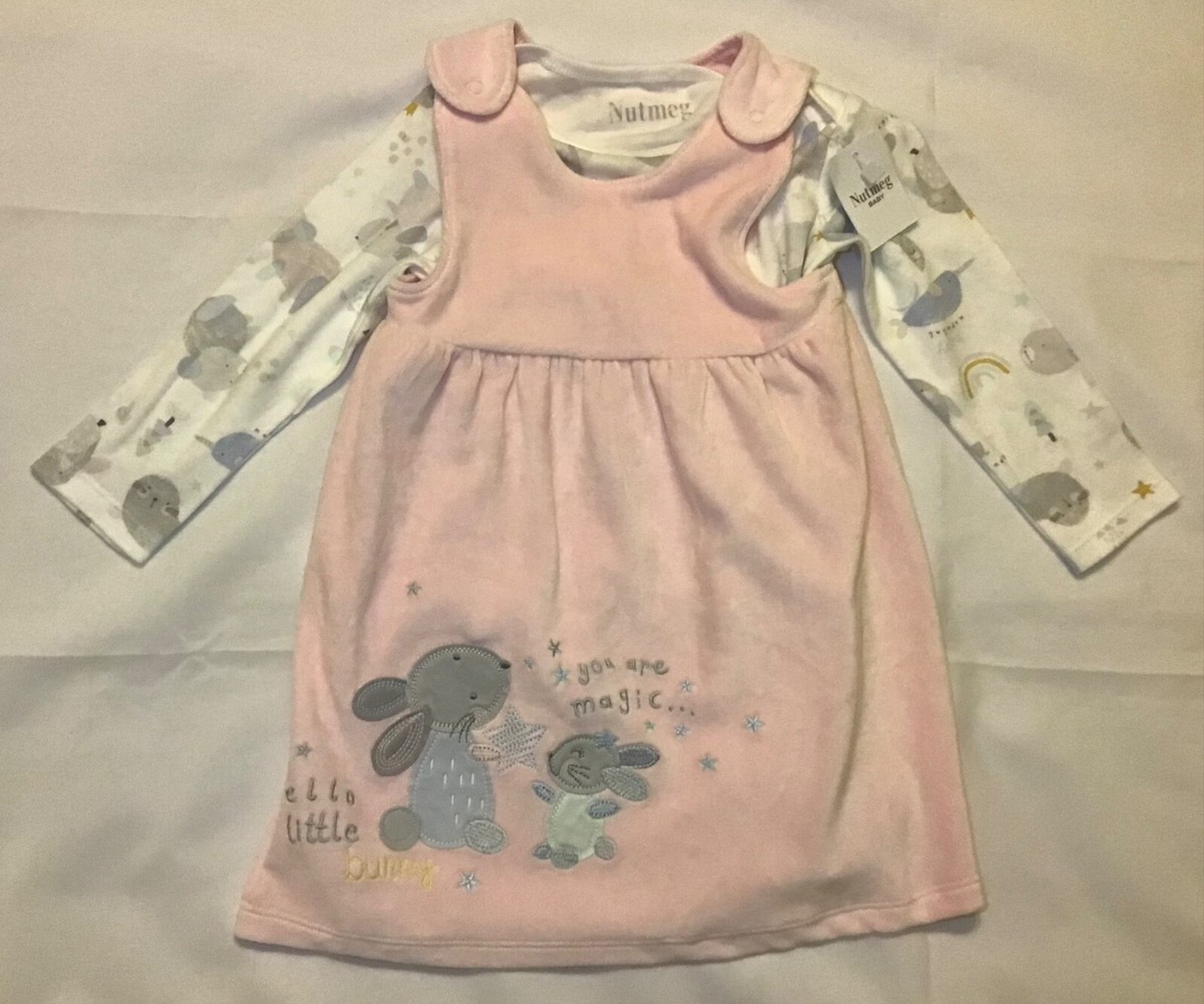BNWT NUTMEG BABY BUNNY PINN 2-PIECE SET PINK DRESS AGES 12-18 MTHS