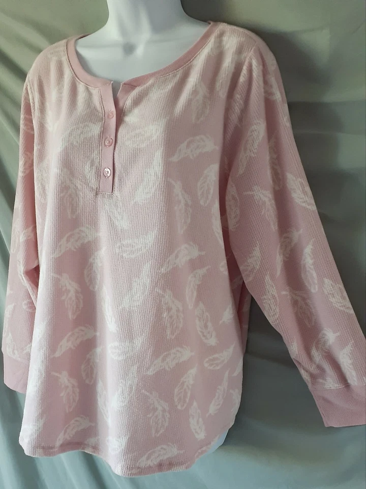 Charter Club Pink Ivory Pajama Set Floral Long Sleeve Long Pant  3X  58" BUST - Image 2 of 4