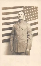 H77/ Interesting RPPC Postcard c1910 Soldier Patriotic Flag Military 170