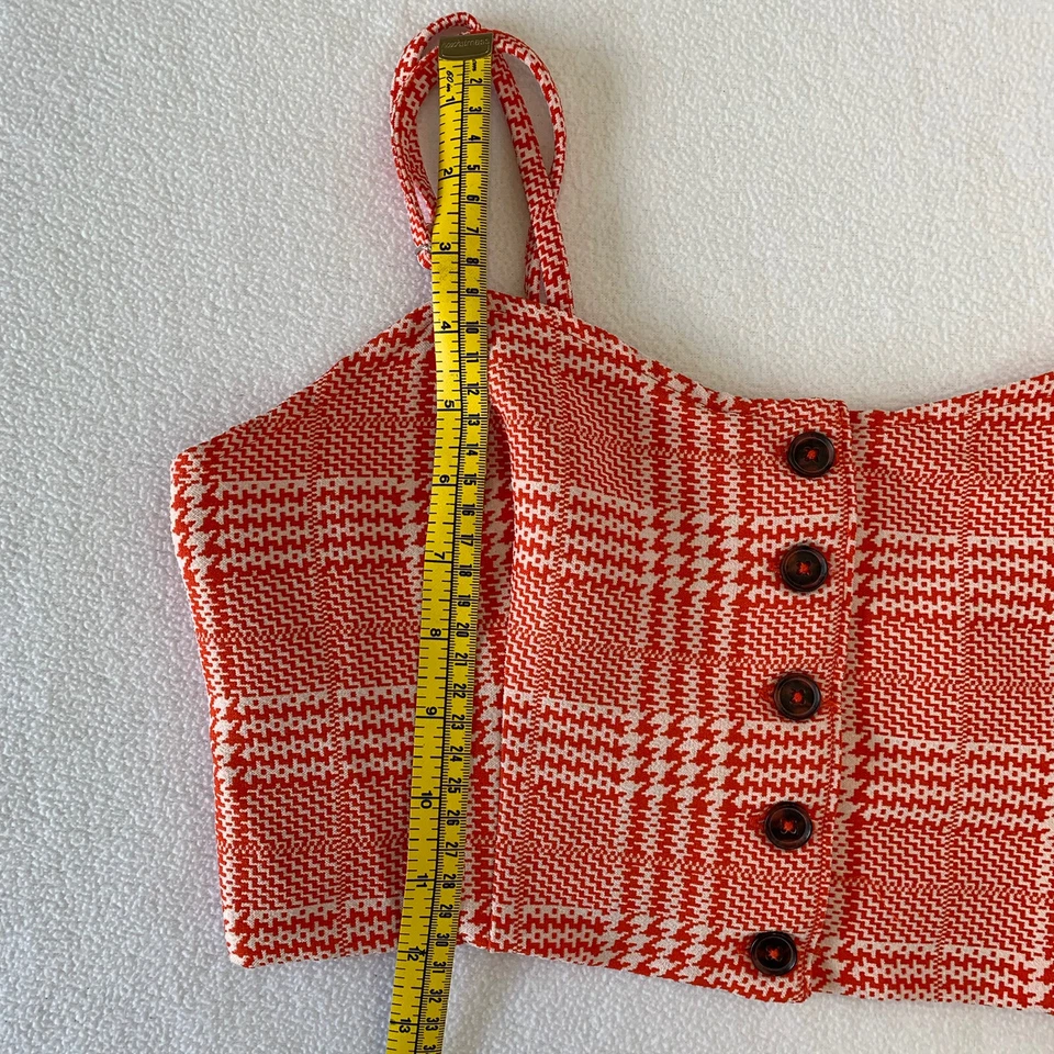 Camiseta sin mangas corta mediana Forever 21 para mujer roja naranja blanca a cuadros Foto 4 de 4