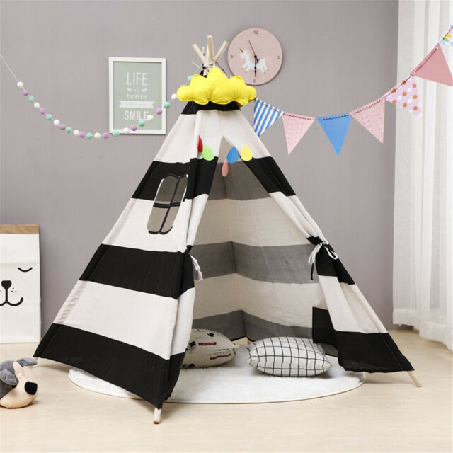Large Kids Teepee Indoor Play Tent Cotton Canvas Children Indian Tipi Playhouse