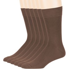 Men's Cotton 6 Pack Dress Business Casual Trouser Crew Socks Large 10-13 Brown