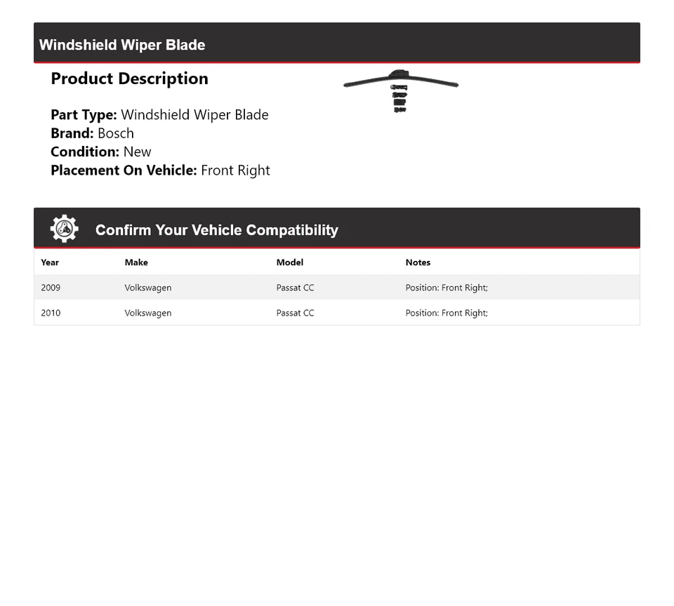 Limpiaparabrisas delantero derecho para Volkswagen Passat CC 2009-2010 Bosch Clear Advantage Foto 2 de 4