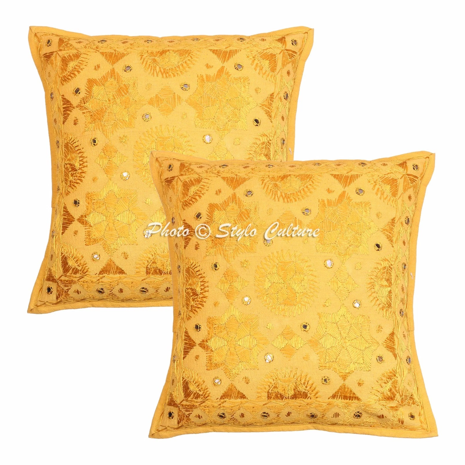 Ethnic Mirror Embroidered Cushion Cover Star Moon Pillow Cover Decor 16" Throw