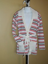 Child's VTG 1970s Cardigan Shawl Collar Belt Buttons Pockets Sz L 10-12 NOS