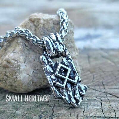 Viking Odal Rune Necklace Stainless Steel Nordic Amulet Odin