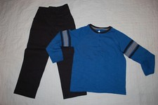 Boys Outfit BLUE L/S HENLEY T-SHIRT Black Casual Woven Pull On Pants SIZE 6