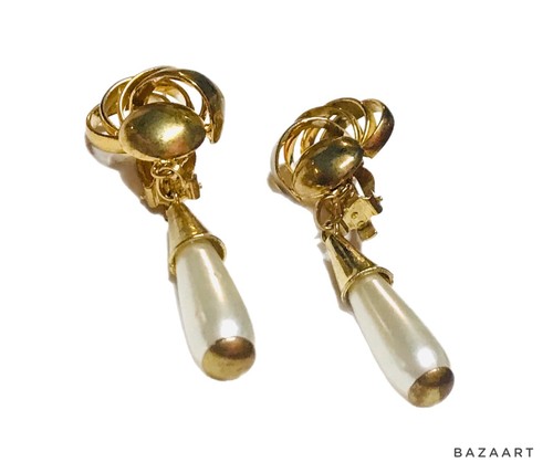 Vintage Faux Pearl Gold Tone Swirl Clip On Earrings Statement Costume Fashion - 第 10/24 張圖片