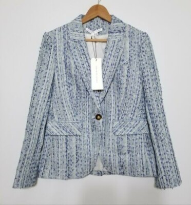 NWT Veronica Beard Tweed Cutaway Dickey Jacket Blazer Blue Size 4 $695