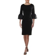 NWT Womens Size 8 Ralph Lauren Black Konatta Glitter Bell Sleeves Cocktail Dress