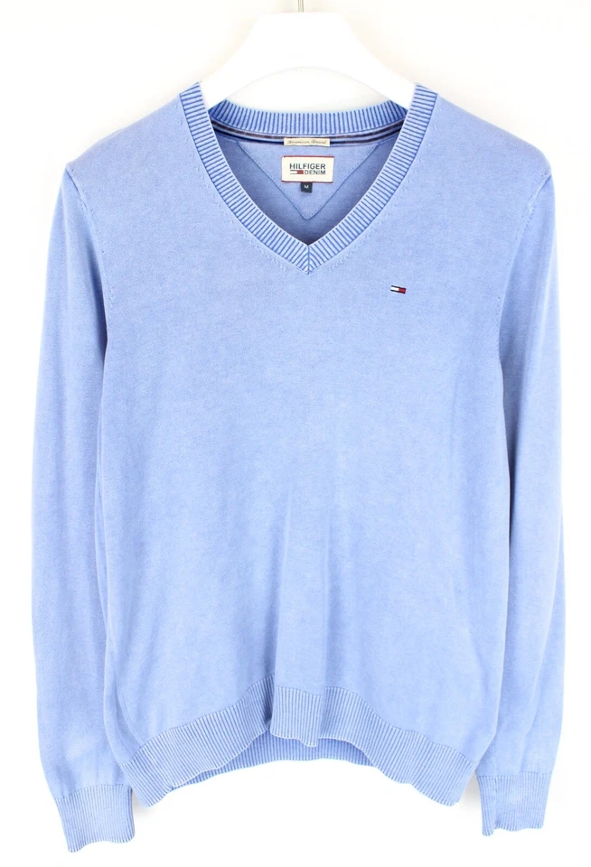 Tommy Hilfiger Pullover Herren M Dehnbar Pullover V Ausschnitt Mischung Muster - Bild 1 von 4