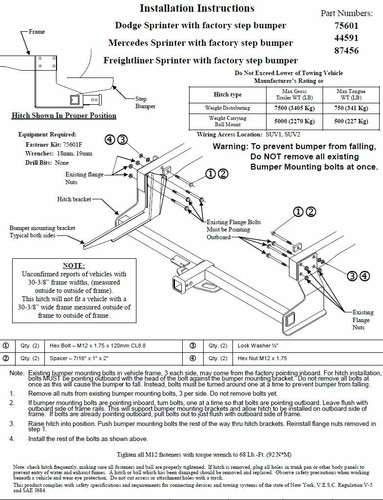 Trailer Hitch For 07-13 Mercedes Freightliner Dodge Sprinter w/ Wiring & 2" Ball - Picture 7 of 8
