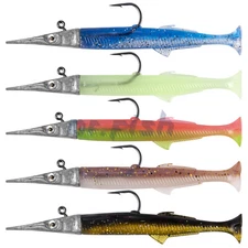 Dr.Fish 5pcs Sandeel Jig Heads Soft Plastic Fishing Lures T-Tail Minnow Trout