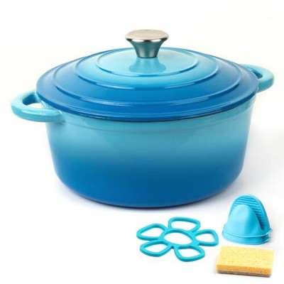 Parmedu 5L Enameled Cast Iron Dutch Pot with Lid and Double Poi