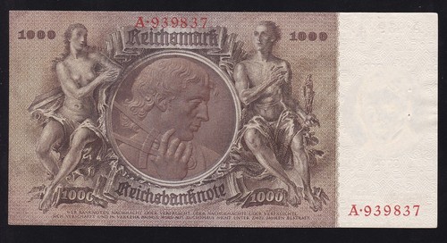 GERMANY --- 1000 MARK 1936 --- HIGH GRADE --- XF+ -- WITH SMALL HOLES --- - Bild 2 von 2
