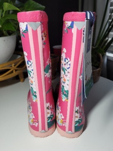 NEW! JOULES WELLIBOB RAIN BOOTS PINK FLORAL Sz 4 Eu 36 Youth - Picture 4 of 9