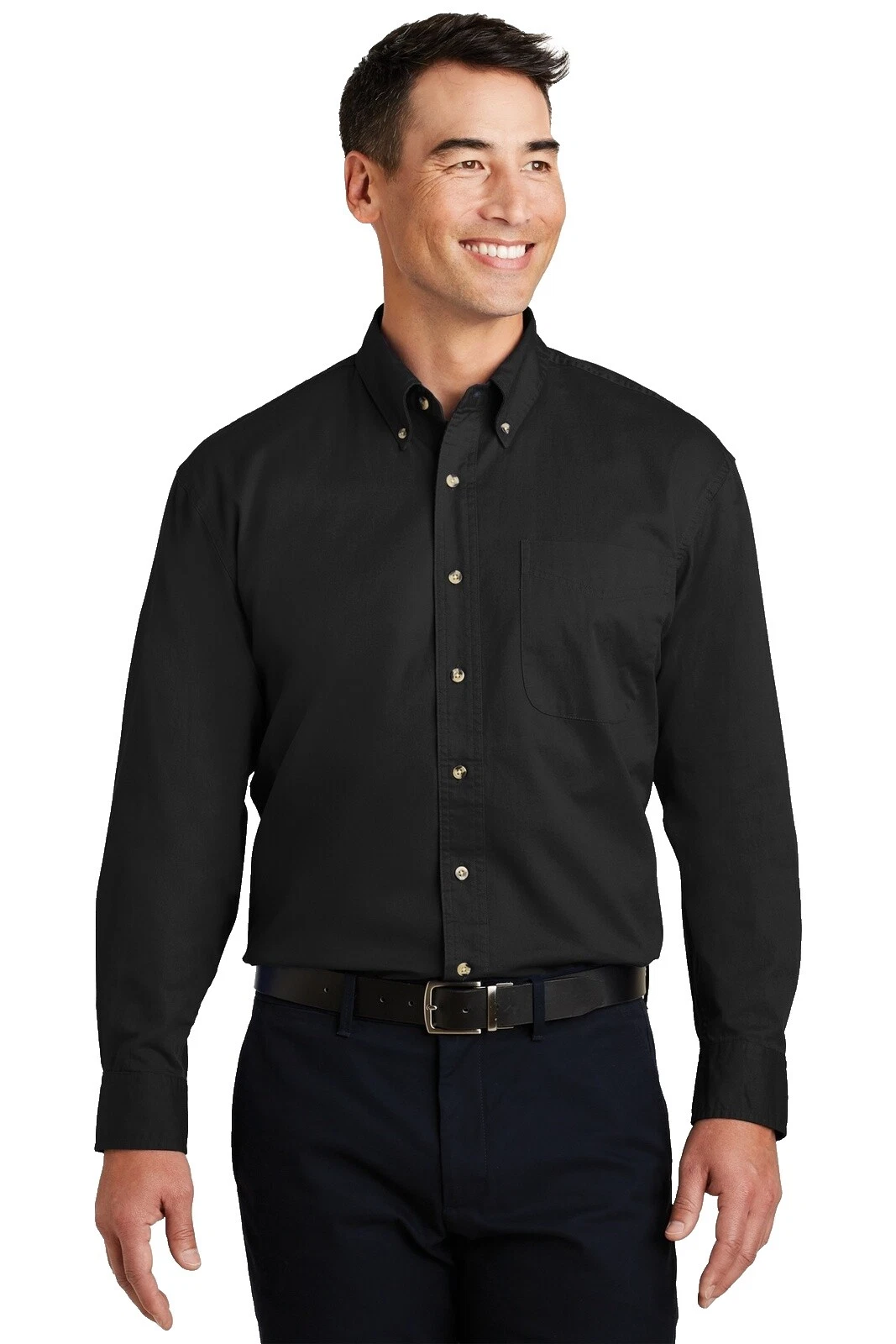 Camisas sociais masculinas 100% algodão sólido Port Authority