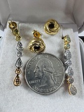 New 18K 750 Real Dubai UAE Gold Two (2) Set of Knot & Dangle Stone Earrings 5.7g