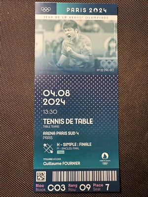 Paris 2024 Souvenir Ticket Tisch Tennis Table Tennis Men's Single Finale