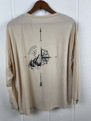 Markenlos Boutique Kompass Langarm Grafik Shirt kein Größenetikett am besten für Medium