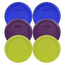 Pyrex 7201-PC 6" (2) Blue (2) Purple (2) Green Storage Lids 6PK for 4 Cup Bowl