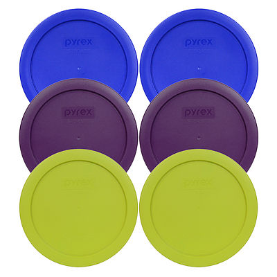 Pyrex 7201-PC 6'' (2) Blue (2) Purple (2) Green Storage Lids 6PK for 4 Cup Bowl