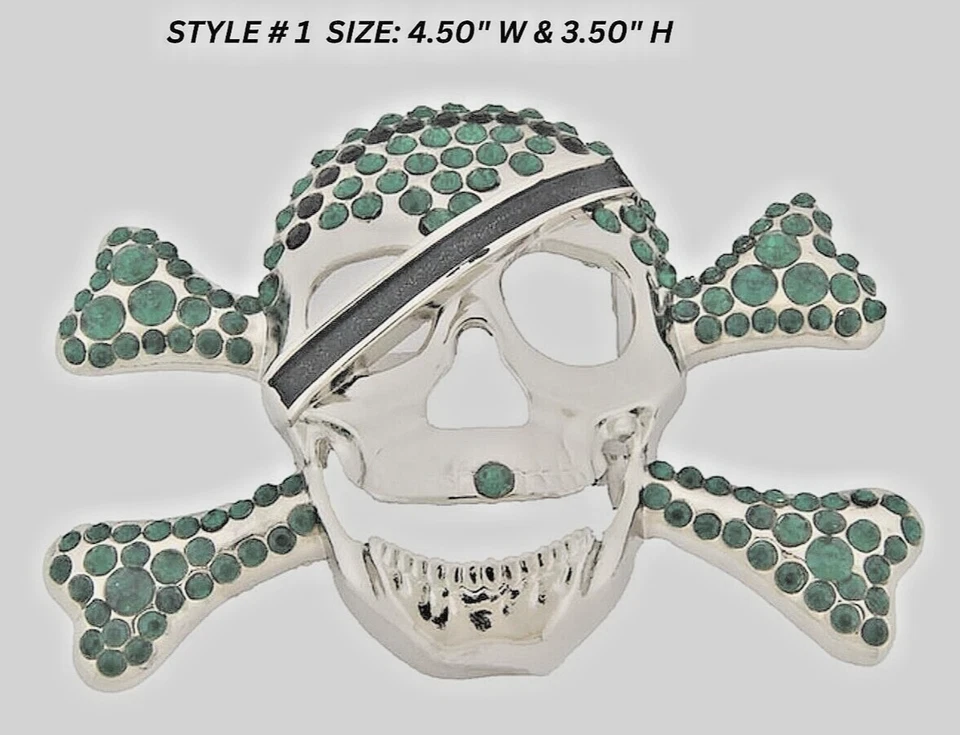 Fantasia pirata Halloween bandana ossos cruzados cinto caveira metal verde bling - Imagem 2 de 4