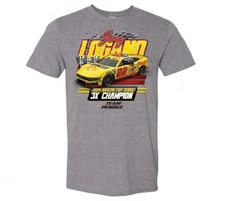 CHECKERED FLAG SPORTS 2024 JOEY LOGANO NASCAR GRAY 3X CHAMPION TEE SHIRT E7367