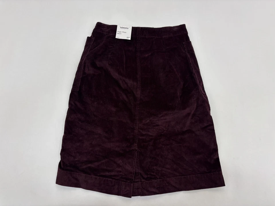 Sonoma высоты кнопка спереди женщин вельветовая юбка темно фиолетовый Midi размер 8P новый с Ярлыками - Изображение 3 из 4