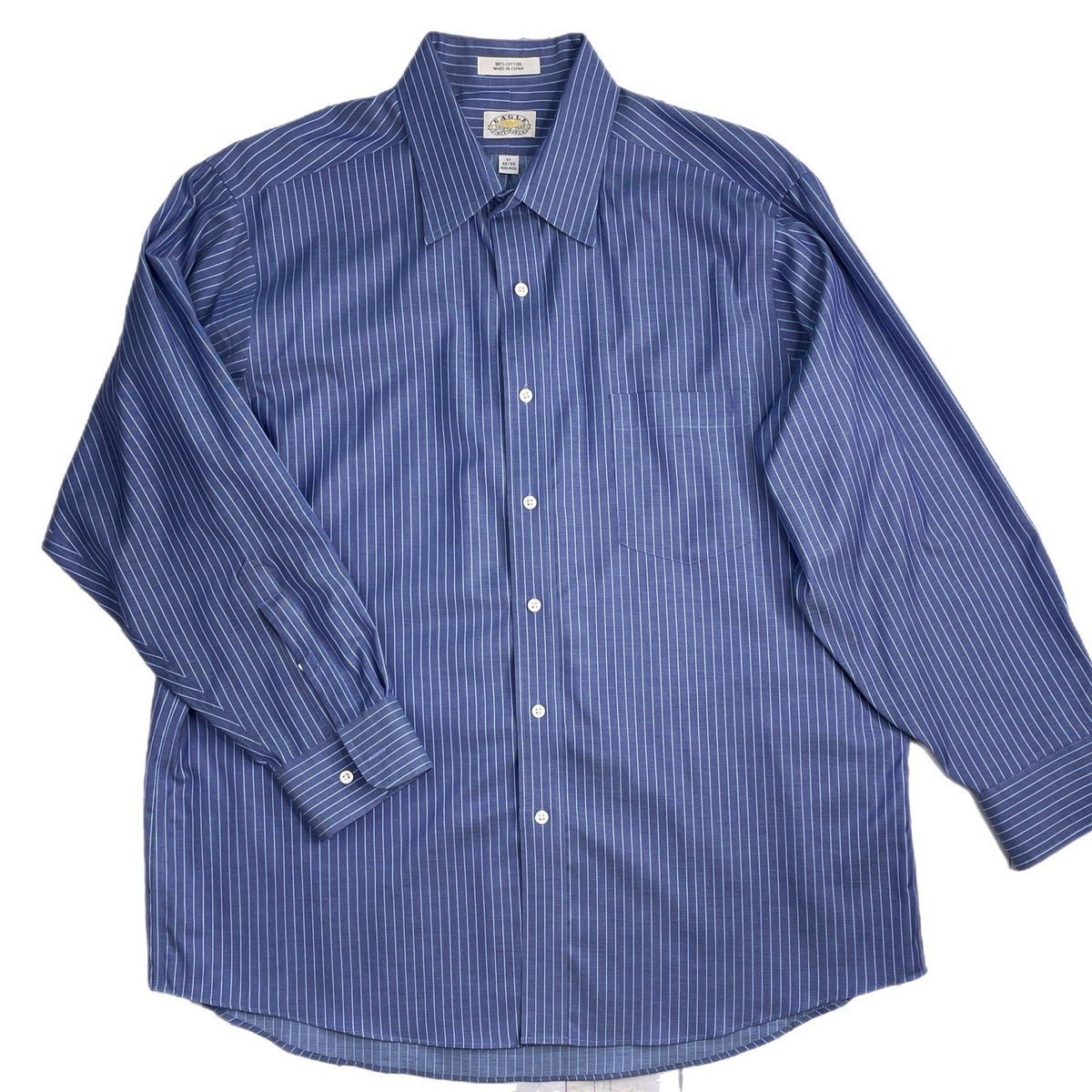 【60s】USA製 EAGLE SHIRTMAKERS 開襟 チェックシャツ M Eagle Shirtmakers Men's 17 32/33 Blue non-iron Long Sleeve Dress