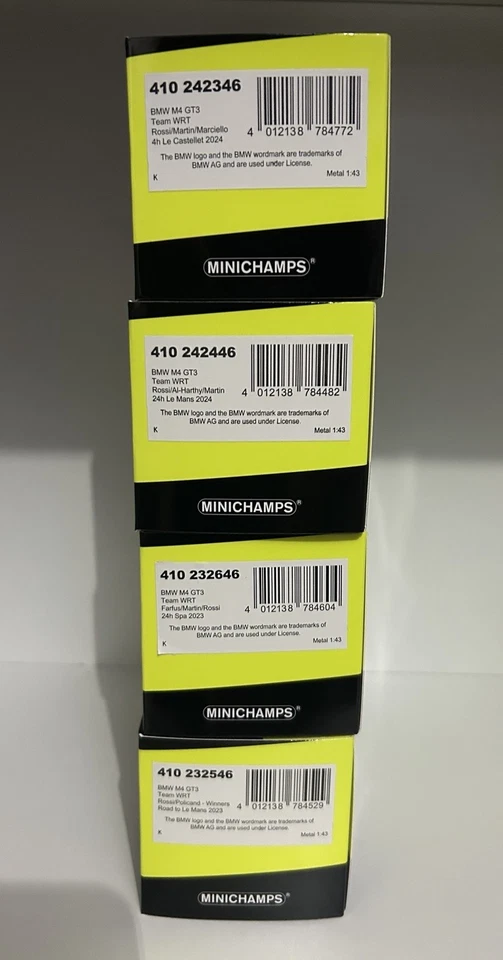 SET N4 MINICHAMPS 1:43 BMW M4 GT3 Valentino Rossi Le Mans Series 2023 2024 WRT - Immagine 2 di 4