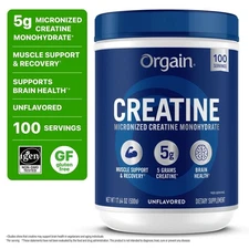 Orgain Creatine Monohydrate Micronized Powder, Unflavored, 100 servings, 17.64oz