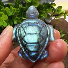 1 pieza Cristal Labradorita Natural Cuarzo Tallado Tortuga Marina Calavera Reiki Decoración