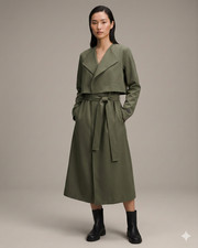 Lululemon Lab Long Oversized Trench Coat Size 6 Army Green Olive Belted Midi