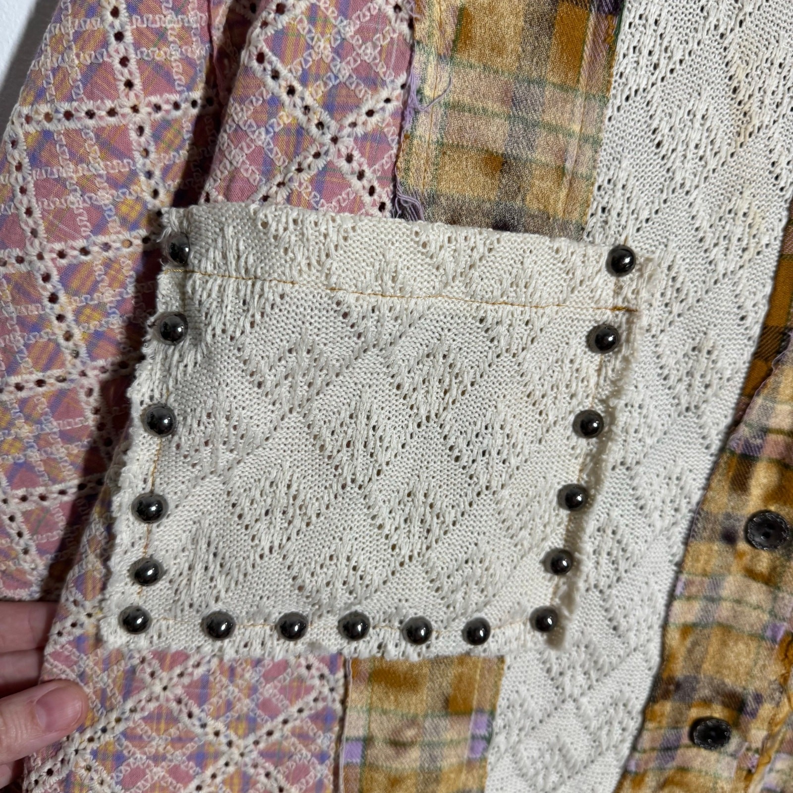 POL Patchwork Oversized Boho Studded Button Up To… - image 6