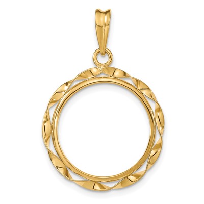 14k Gelbgold handverdrehtes Band 17,8 mm Krappe Münze Einfassung Anhänger
