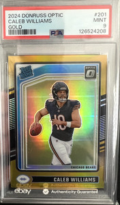 PSA 9 2024 Caleb Williams Donruss Optic #201 Rated Rookie Gold 1/10 Bears RC