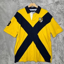 Tommy Hilfiger Polo Mens XL Yellow Blue Rugby Cotton Short Sleeve 8 Logo Shirt