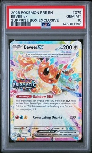 Pokemon Prismatic Evolutions Eevee ex 075/131 Surprise Box Stamped PSA 10 193
