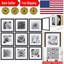 Versatile Black Picture Frame Set of 9 with Mats for Customizable Displays