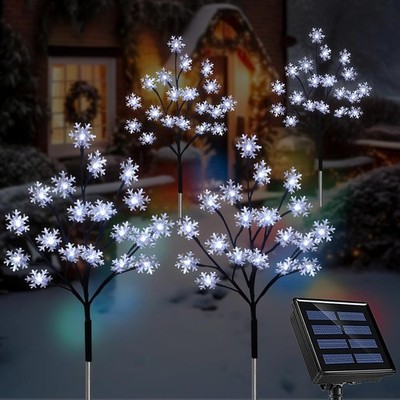 Chrismtas Decorations 80LED Solar Snowflake Stake Lights 8Modes Waterproof 4Pack