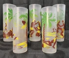 Vtg Federal Barware Glasses Native Island Jungle Design Set of 5 Highball Tiki