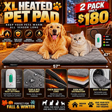 XL Heated Pet Heating Pad Waterproof Washable 57x47 Gray 2PK