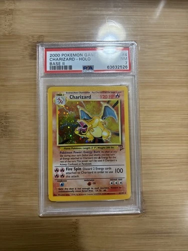 PSA 7 NEAR MINT 2000 Pokemon Charizard #4 Holo Base Set 2 - SWIRL!