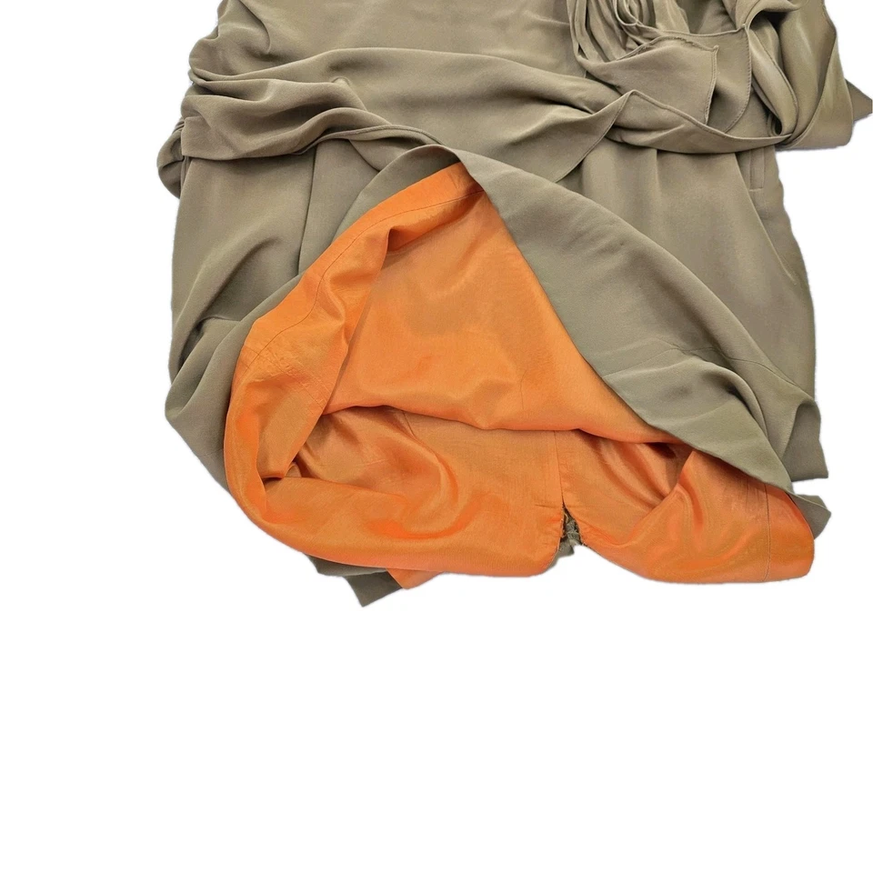 Тихий роскошный Nipon бутик шелк платье женщин 10 коричневый Midi цельный собранными в Рюш... - Изображение 4 из 4